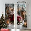 2pcs 2D Flat Printing Merry Christmas Curtain Country Red Truck Versatile 100% Polyester Without Electricity Festive Wall Decor