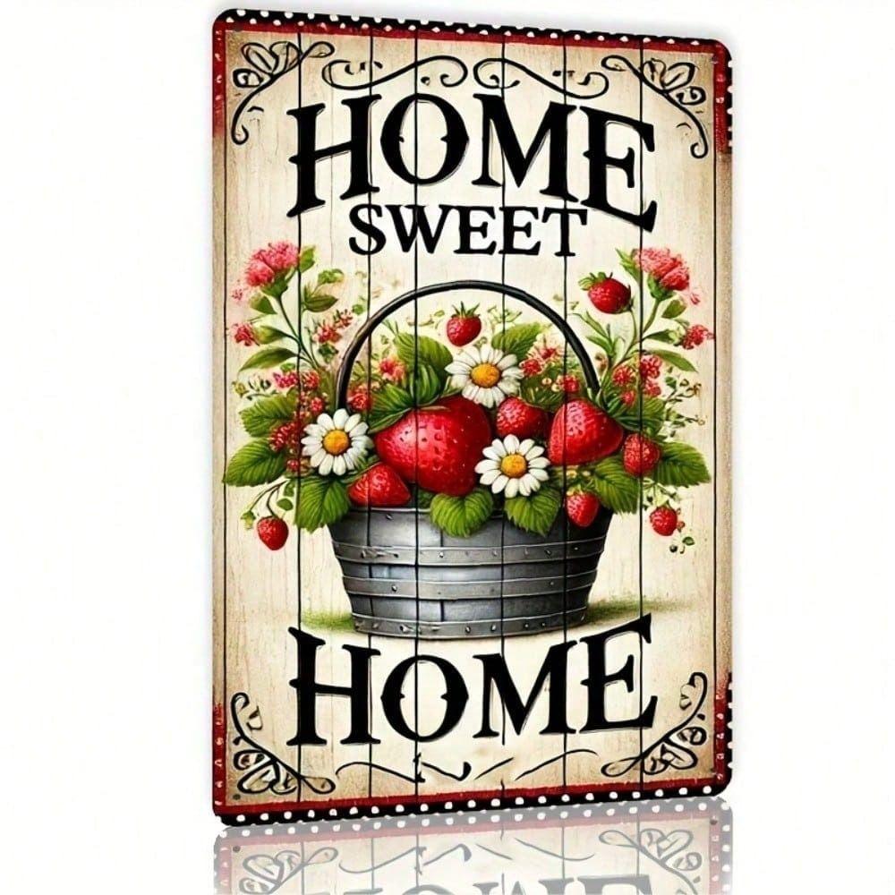 Metal Poster Wall Art Home Sweet Home Strawberry Kitchen Decor