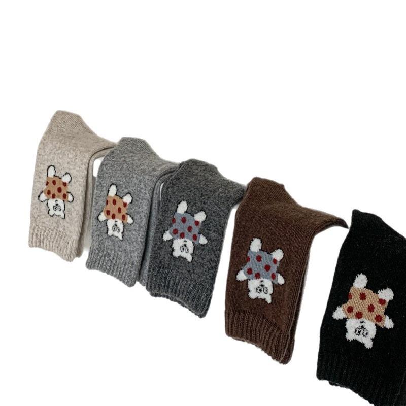 Dancing Bear Autumn and Winter Thickened Warm Wool Socks for Girls, Girls' School Wind Tube Socks