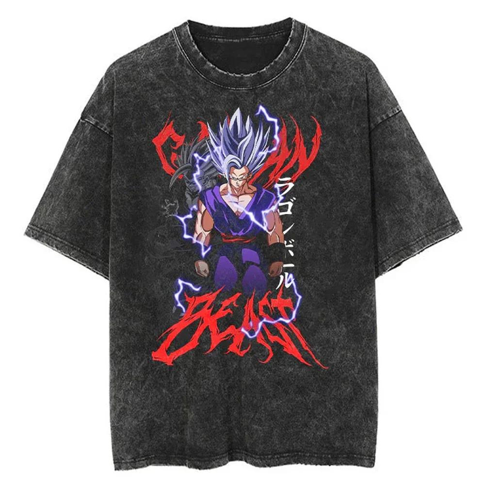 

Men Streetwear Washed T Shirt Japanese Anime Dragon Ball Print TShirt Harajuku Cotton Casual Tshirt Summer Short Sleeve Tops S