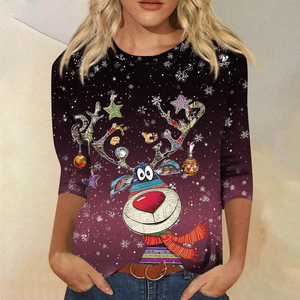 Women's Round Neck Tops Cotton Women's Casual Fashion Floral Print Long Sleeve O-Neck Pullover Top Blouse