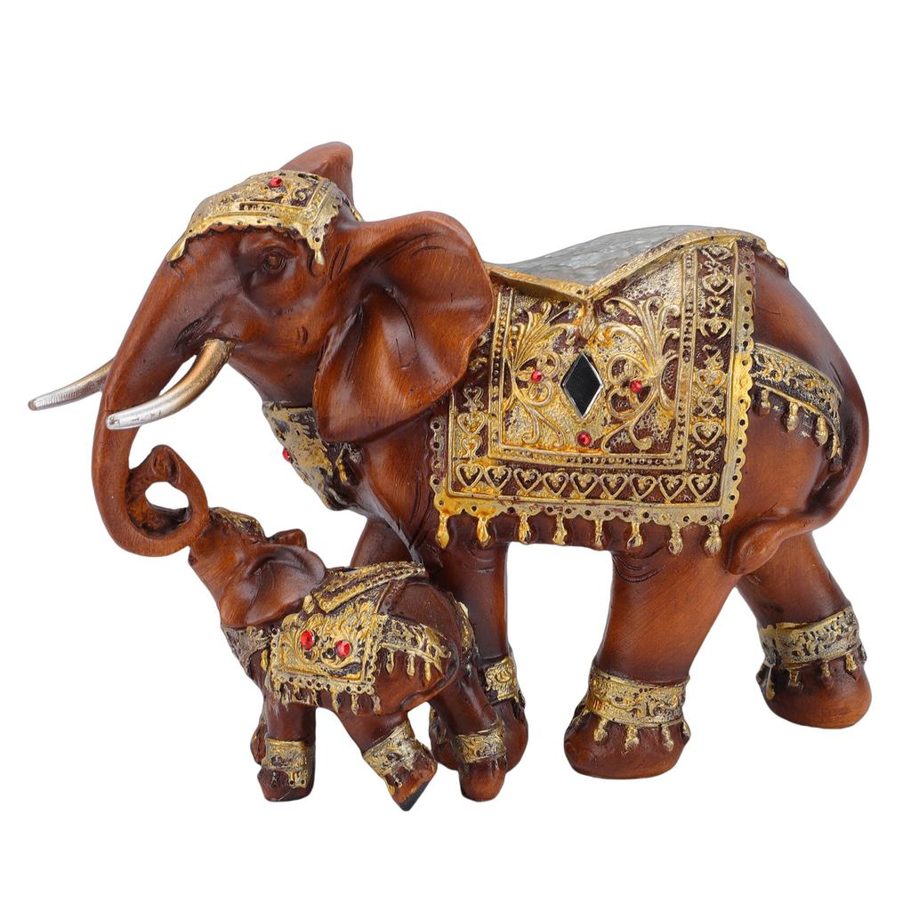 Mom and Baby Elephant Statue Exquisite Lifelike Imitation Wood Grain Resin Elephant Figurine Collectible Decor for Home