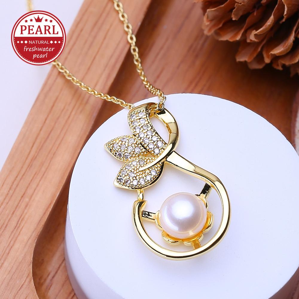 

LSOOYH Natural Freshwater Pearl Jewelry Necklaces For Women Elegant Gold Color Flower Pendant Birthday Gifts