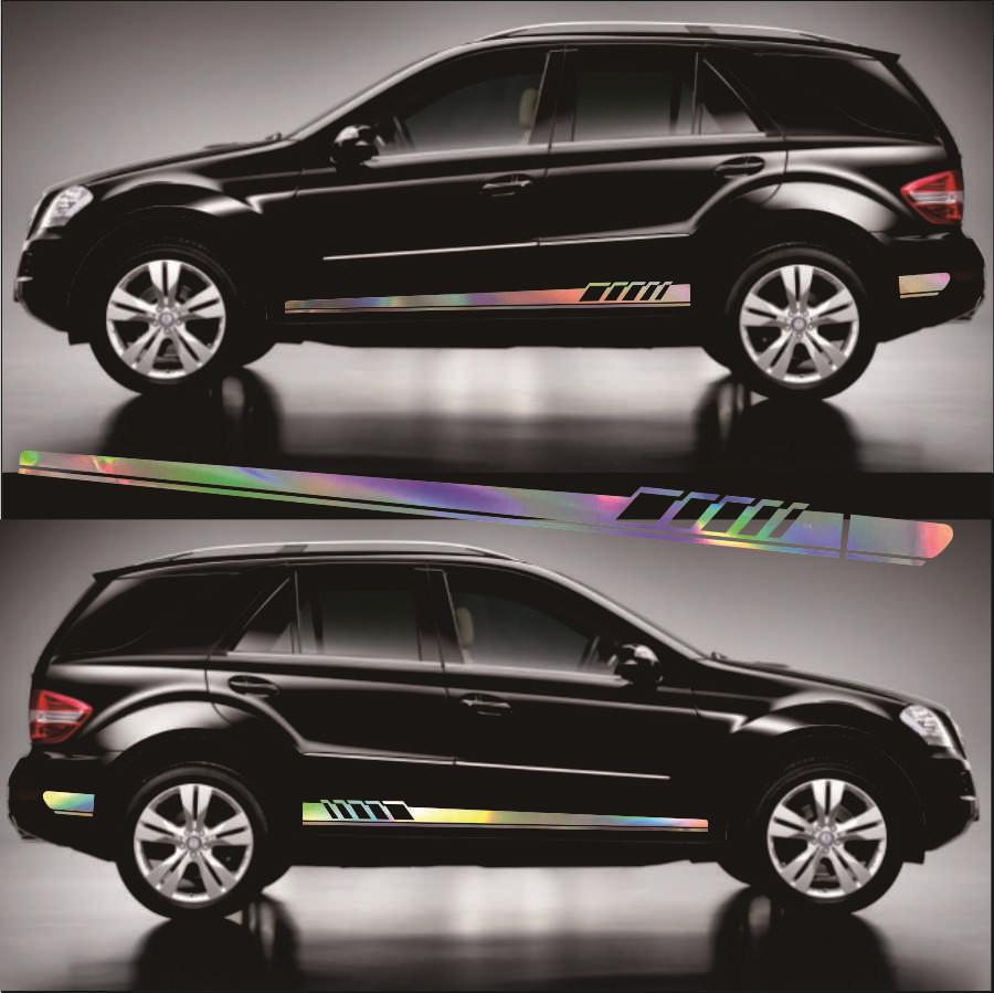 2Pcs Laser Reflective Car Auto Graphics Both Side Body Vinyl Decal Sticker Sports Racing Race Car Long Stripe Decals