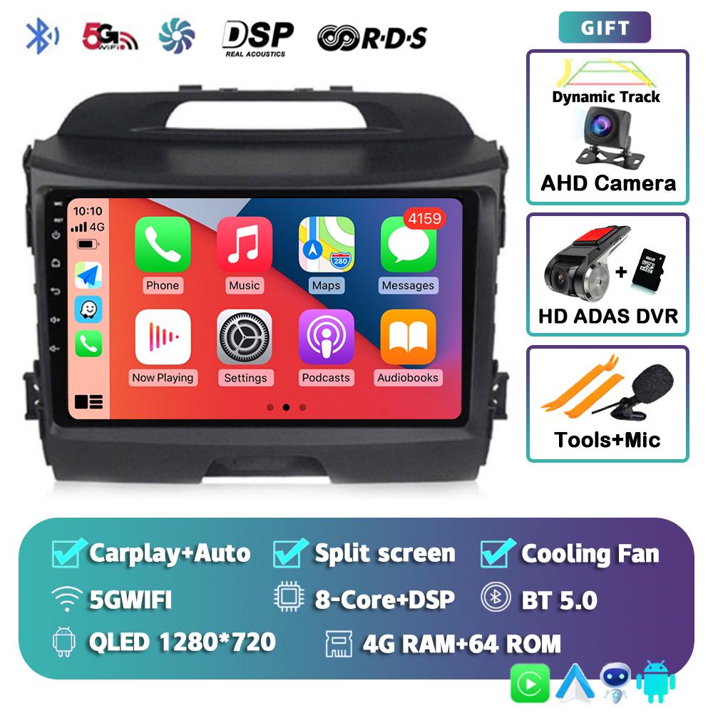 Android 14 Wireless CarPlay Auto Car Radio For KIA Sportage 3 2010-2015 2016 4G+WIFI Multimedia Video Player GPS 2din Autoradio