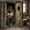 Funny Gorilla Printed Shower Curtain Fancy Humor Chimpanzee Reading Newspaper For Bathroom Decor