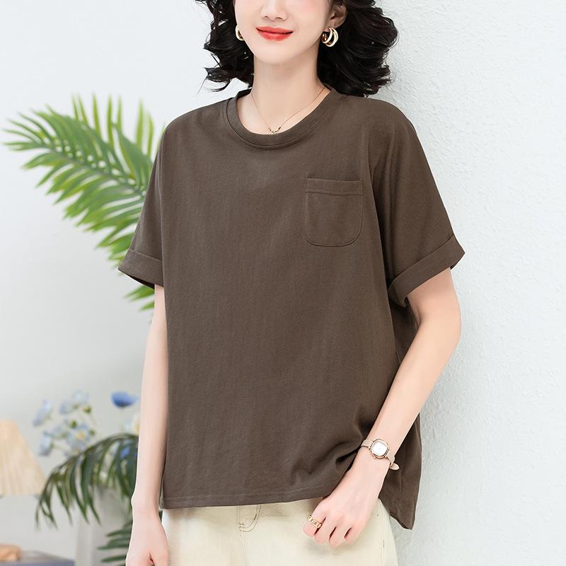 Women's Plus Size Summer Solid Color Casual T-shirt - Short Sleeve, Loose Fit 6310