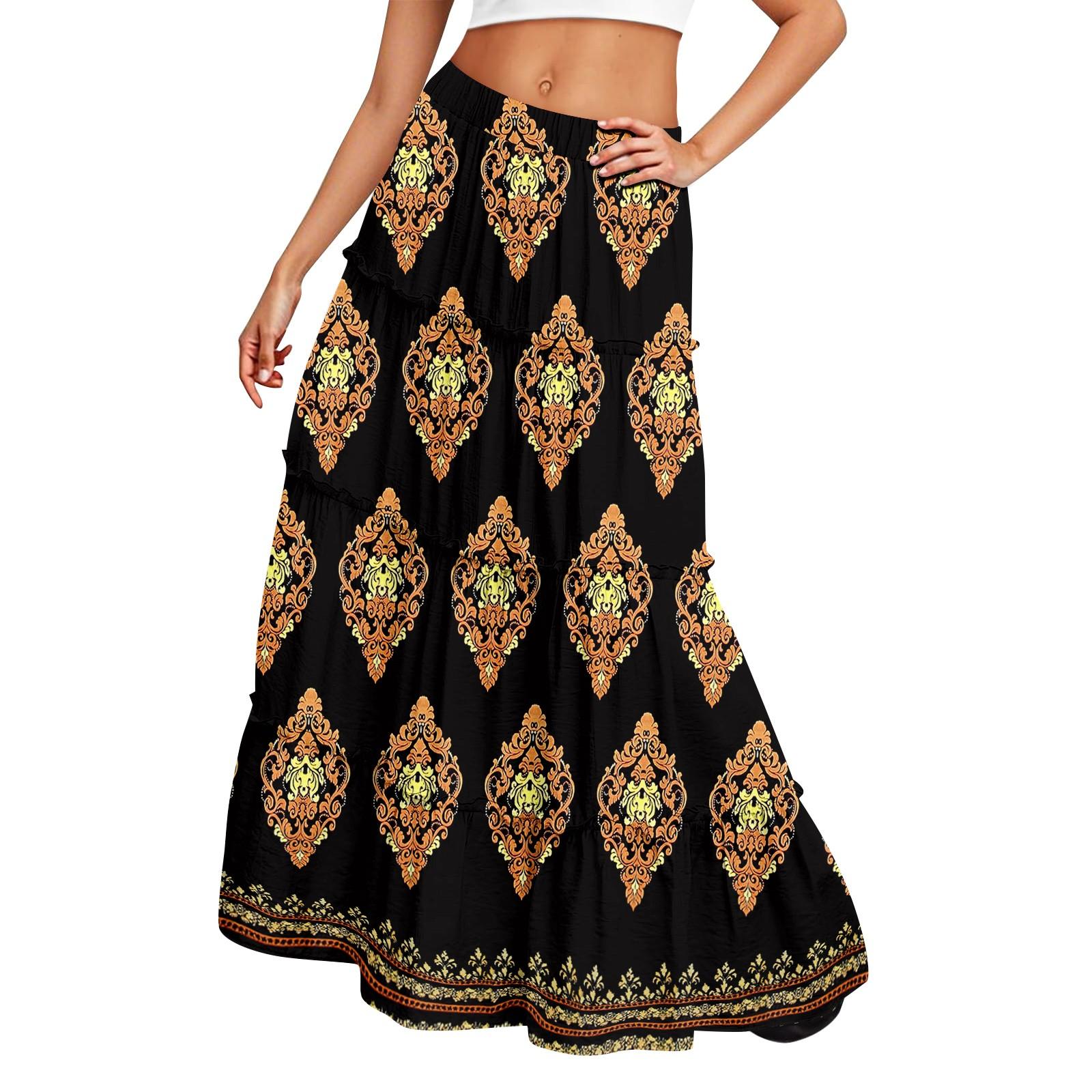 

Жіноча довга спідниця з принтом, еластичною талією та вільним подолом XXL чорний