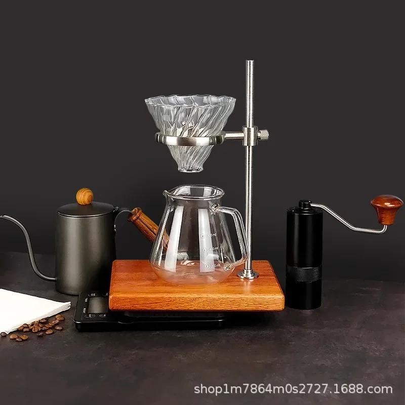 Adjustable Solid Wood Coffee Rack with Retro Filter Cup Holder