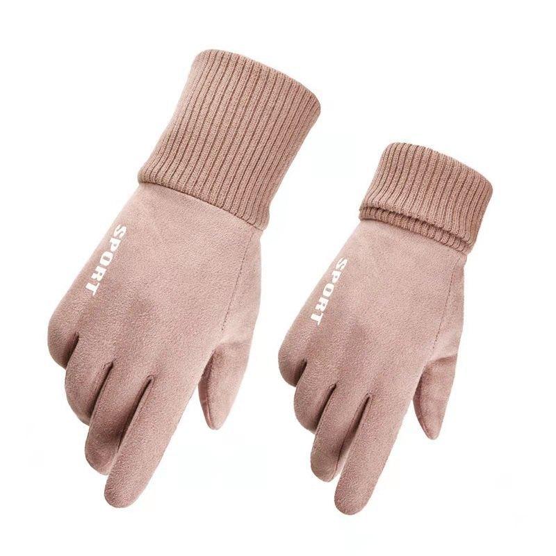 Suede Gloves, Men's Autumn and Winter Outdoor Warmth Touch Screen Velvet Thin Cycling Motorcycle Cotton Gloves