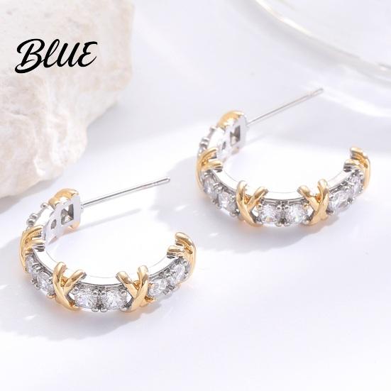 Two-tone Earrings 1 Pair Women C-Ring Shape Ear Buckle Design