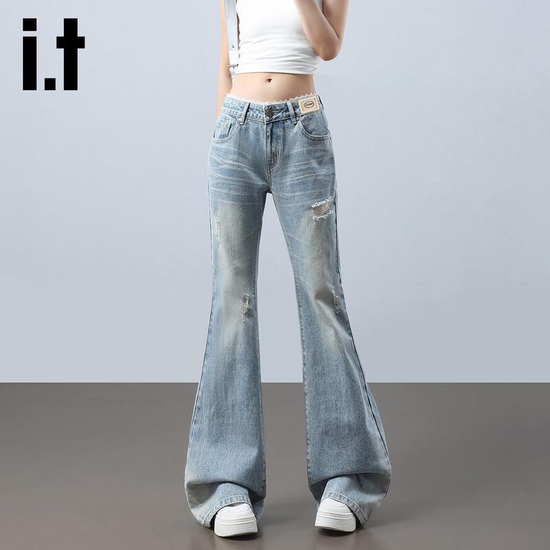 

Women s Ripped Lace-Waist Flare Denim Jeans M