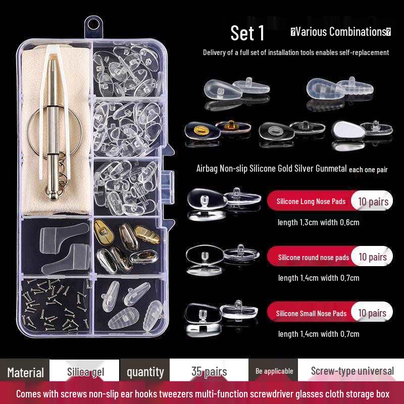 Eyeglass Repair Kit: Screwdriver Set, Nail Cutter, Nose Pads, Frameless Accessories