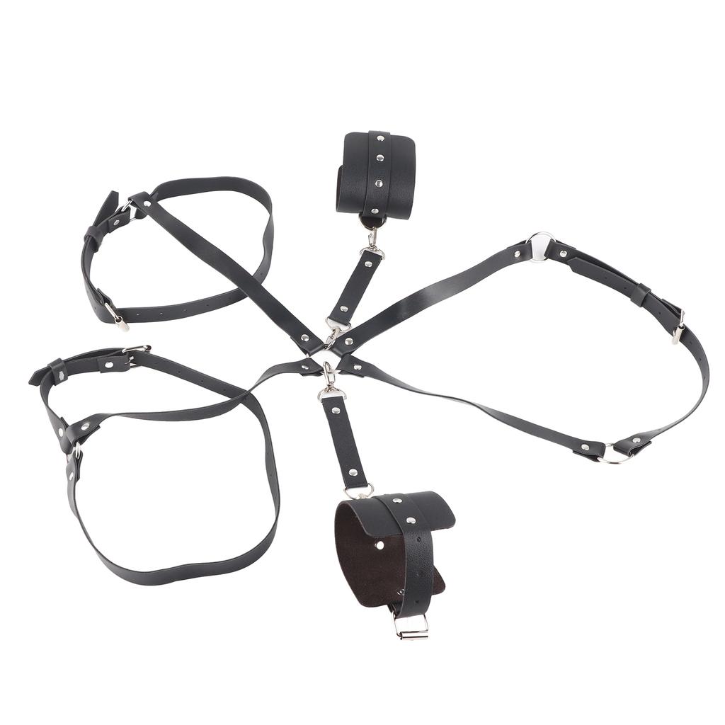 חגורת עור PU עם שרשרת ומנעול אבזם מתכת מתכוונן חגורת מותן קשורה סגנון אופנתי שחור