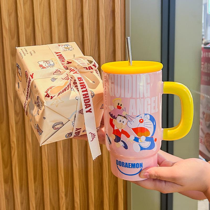 Birthday gift for girls, high-value Bingba cup, ceramic mug with lid straw cup as a gift