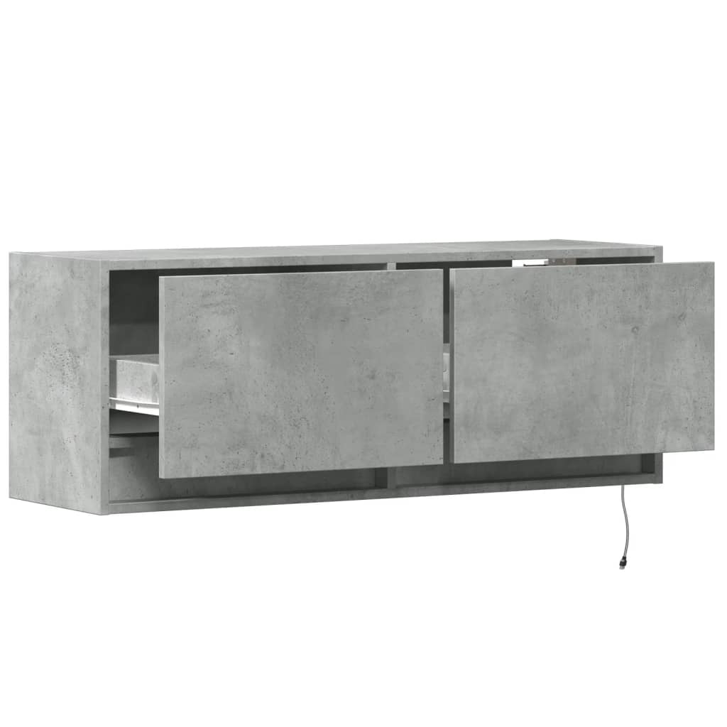 Wall Mounted TV Cabinet with LED Lighting Concrete Grey 100 x 31 x 35 cm