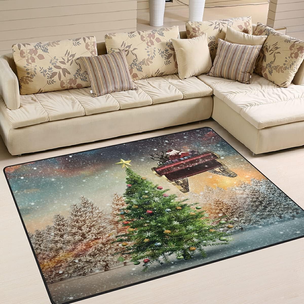 

Christmas Tree Pattern Carpet Festive Atmosphere Rug Decoration Living Room Bedroom Anti Slip Mat Fashionable and Beautiful 40x60cm