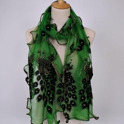 Peacock Embroidery Scarf Shawls Flocking Breathable Cut Scarves Lace Ladies Scarf Sequin Bronzed Scarf Beach Towel 190*40cm
