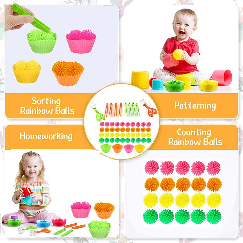 Montessori Early Education Children's Fine Movement Toys Rainbow TPR Soft Ball Color Sorting Math Counting Toddlers Board Game