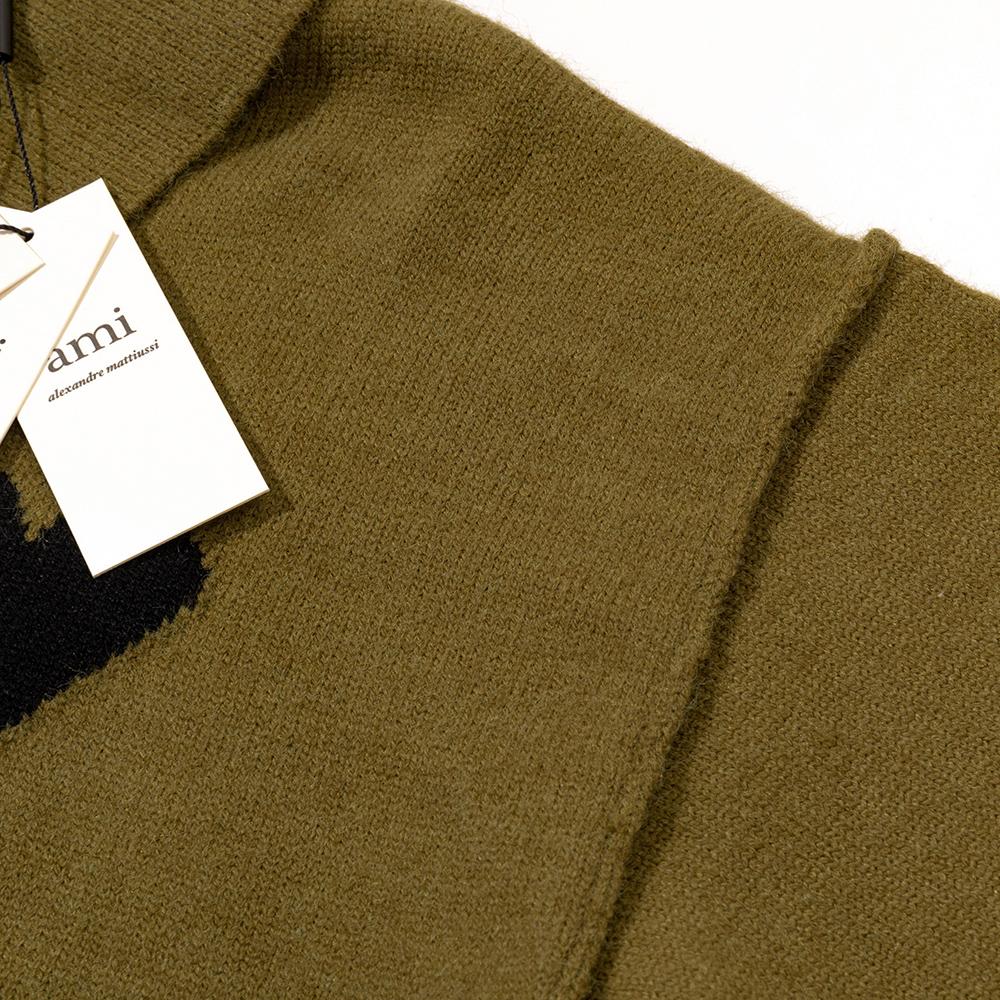 8199 AMI Autumn and Winter White Heart-shaped Jacquard Alpaca Wool Blended Loose Sweater Polo Collar Men Pullover Sweater