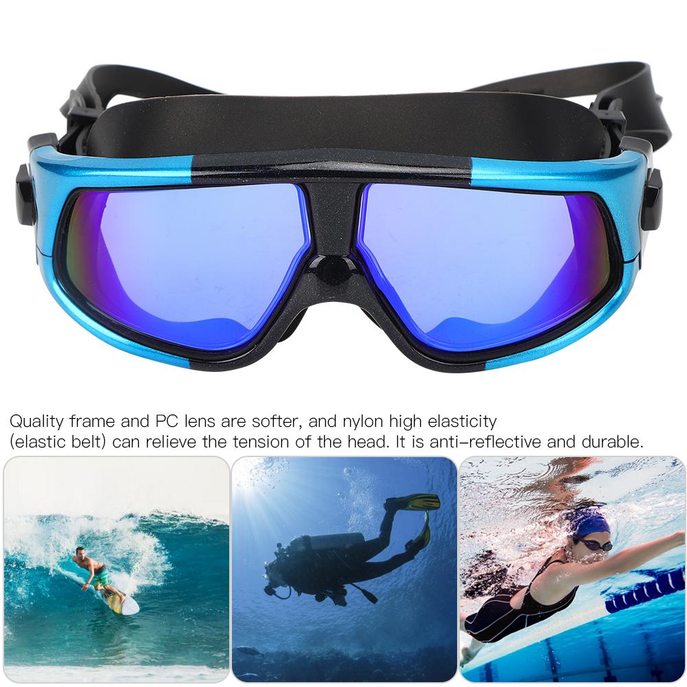 Adult Large Frame Waterproof Antifog Swimming Goggles Electroplate Plain Glass Diving Supply