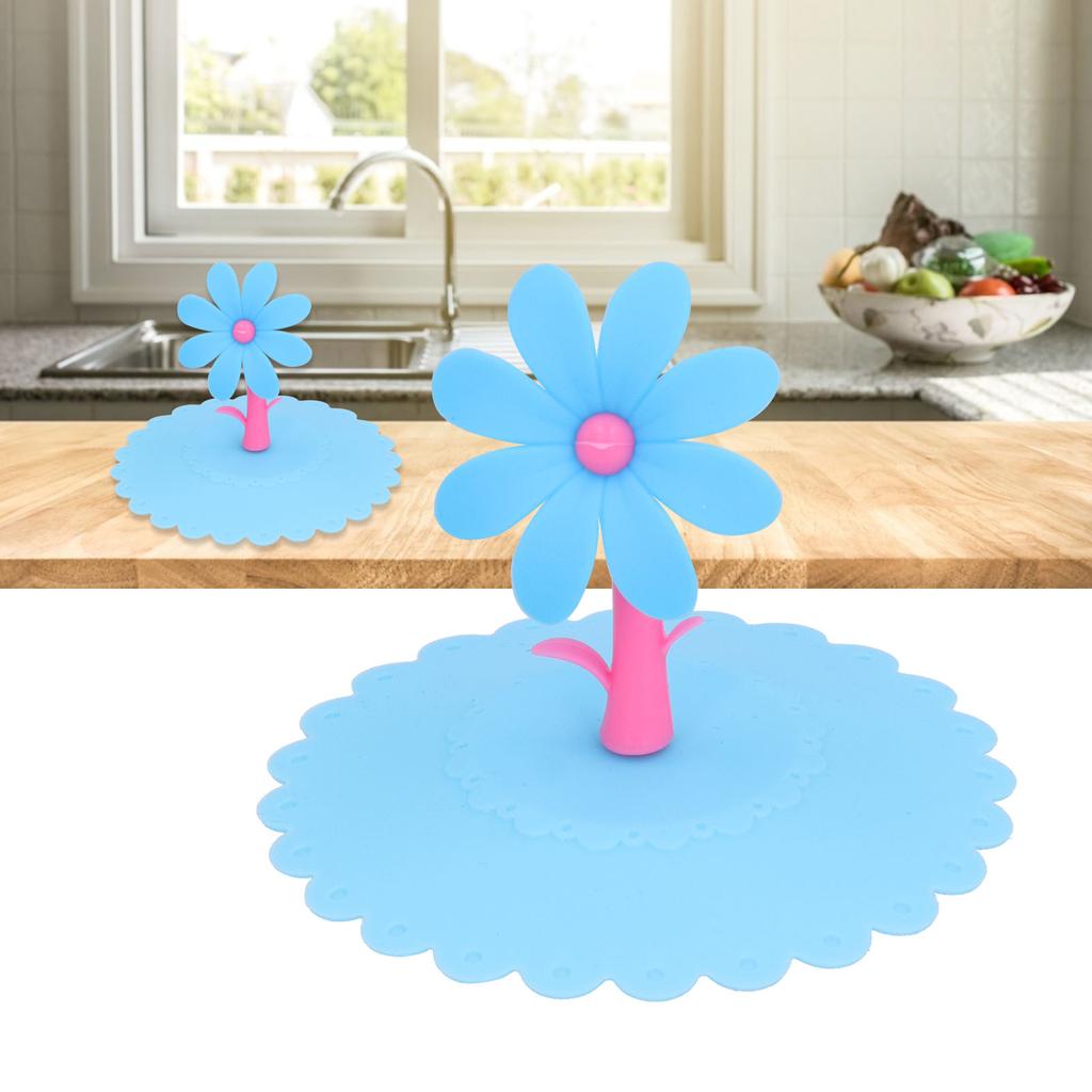 Silicone Lid Dustproof Hot and Cold Beverage Cup Cover with Flower Shape Handle for Kitchen Home