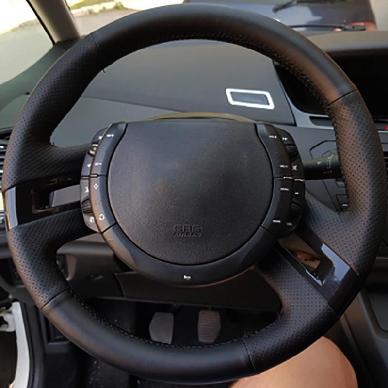 Car Steering Wheel Cover For Citroen C4 Picasso 2007 2008 2009 2010 2011 2012 2013 DIY Hand Stitch Black Microfiber Leather