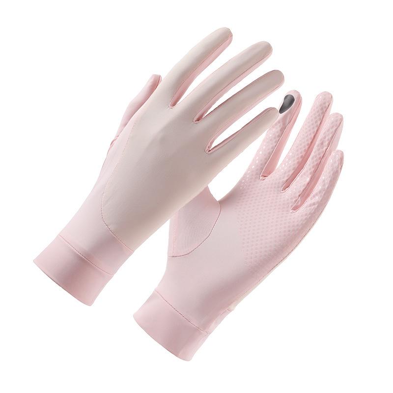 Summer Sun Protection Gloves for Women's UV Color Blocking Anti Slip Driving Ice Silk Outdoor Riding Sports Thin Gloves