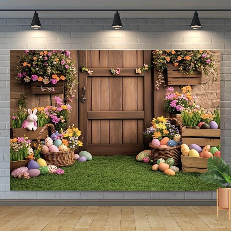VIIKAMA Spring Easter Photography Background Polyester Fiber Festival Decoration Durable Wall Background Banner