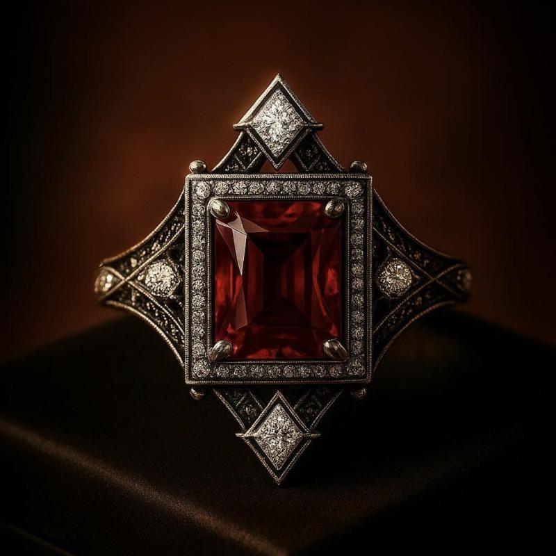 European and American new fashionable retro red zircon inlaid personalized versatile men's and women's rings