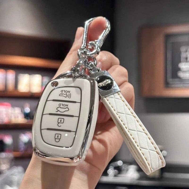 

Чехол для автомобильного брелока с брелоком из искусственной кожи для Hyundai Elantra Tucson Sonata Elantra GT Ioniq 4 кнопки
