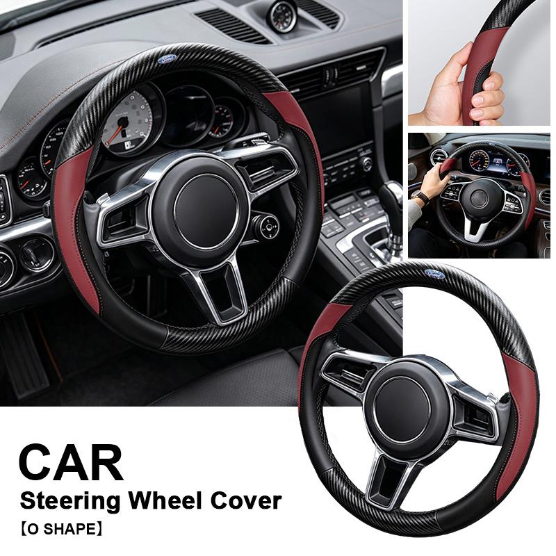 38CM Carbon Fiber Texture Car Steering Wheel Cover For Ford Mustang Fiesta Focus Mondeo Kuga Ecosport Edge Explorer F150 Sticker RM9