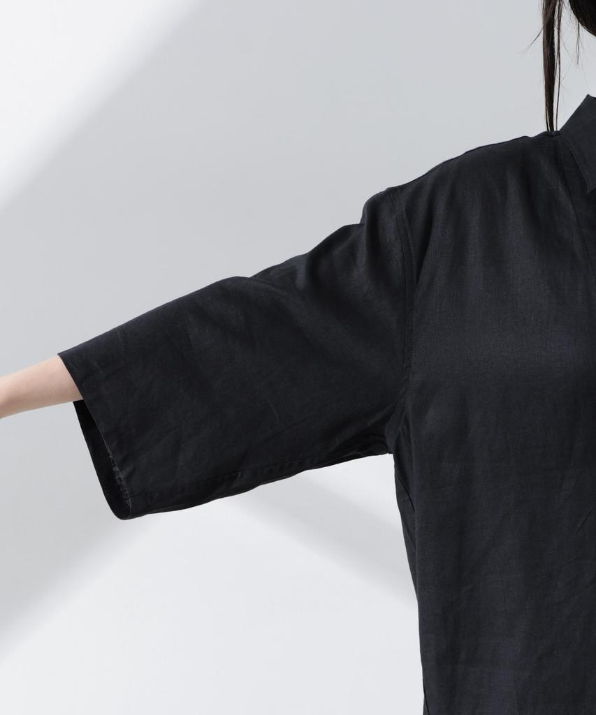 Nano Universe Linen Pullover Size F Women's Anti-Smell V-Neck Shirt, Black, 010, 673-5121301