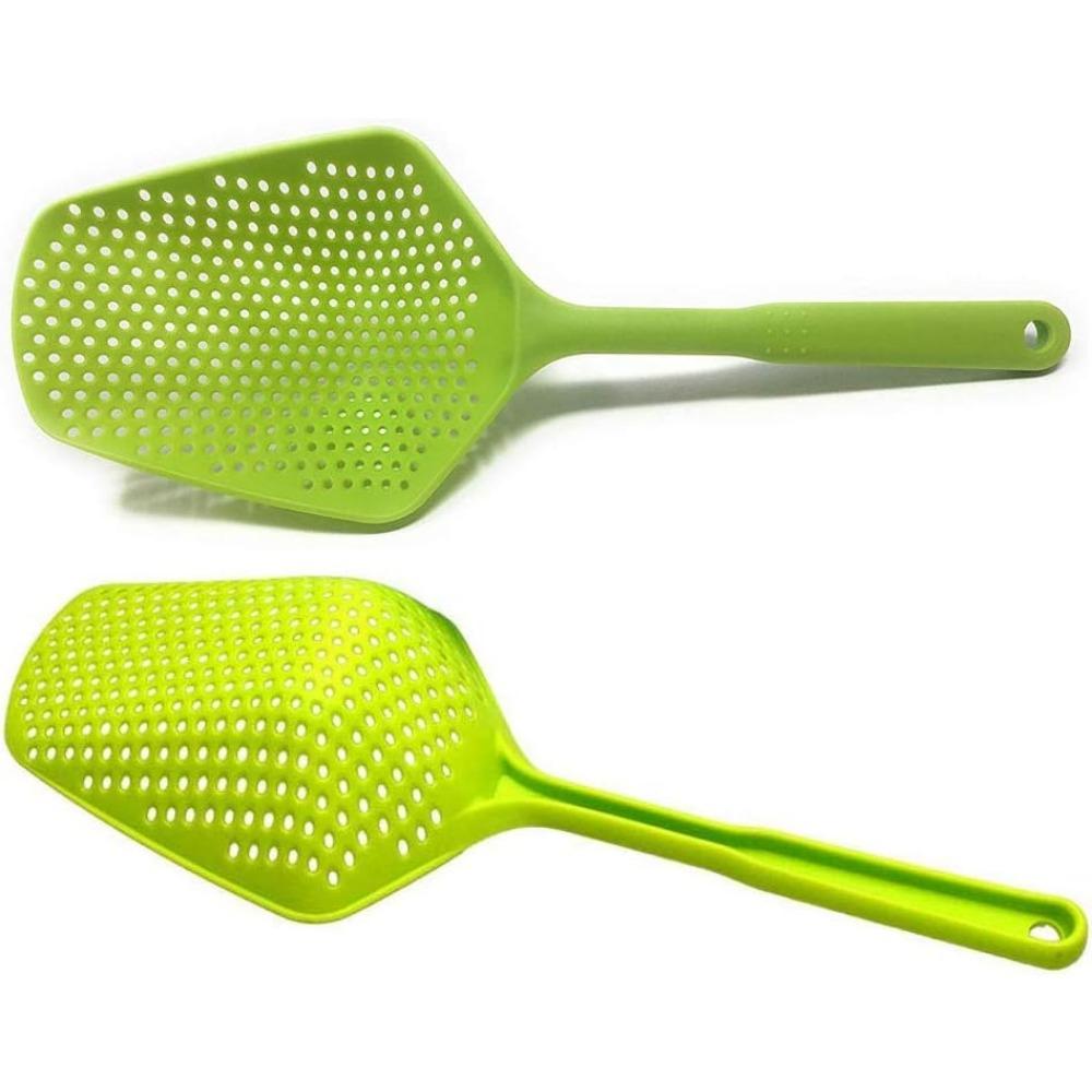 Large Strainer Spoon Long Handle Tool Colander Draining Scoop Pasta Strainer Cooking Kitchen for Spaghetti, Noodles, Veggies 13.5'' Utensils, Green