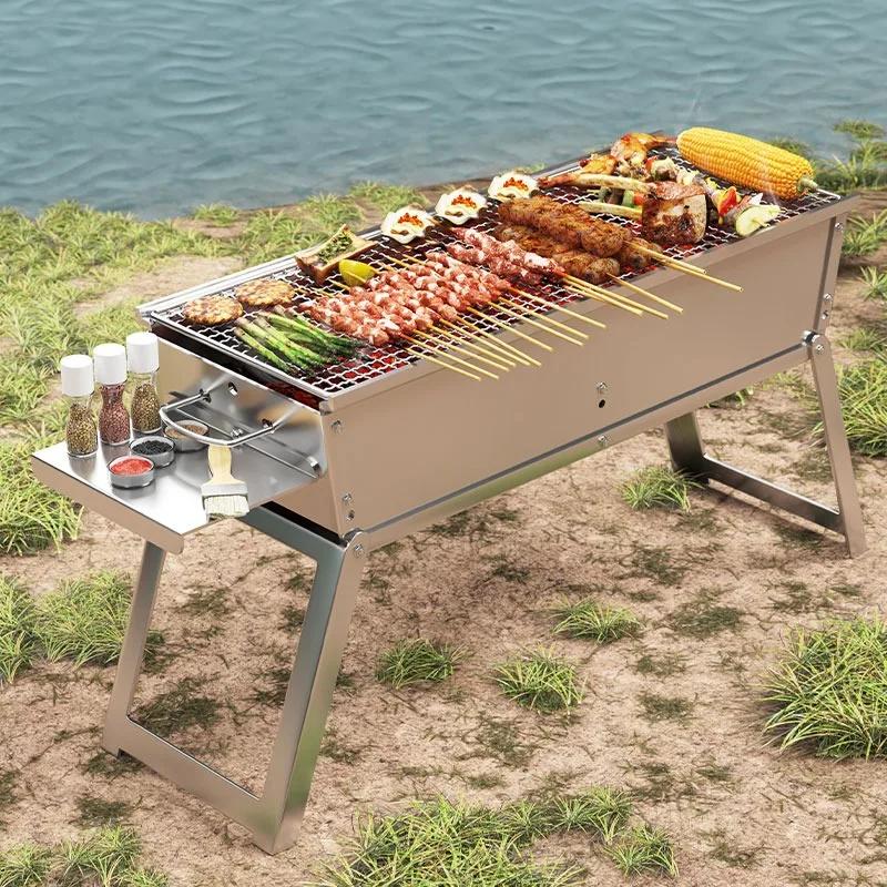 Outdoor Charcoal BBQ Stove Portable Home Folding Charcoal Stove Stainless Steel Wood-Burning BBQ Grill for Camping Picnic BBQ