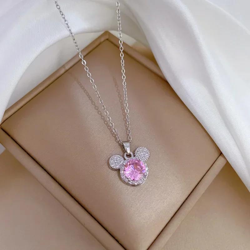 Stainless Steel Chain Zircon Head Necklaces for Women Girls Cartoon Jewelry Accessories Birthday Gifts for Friends