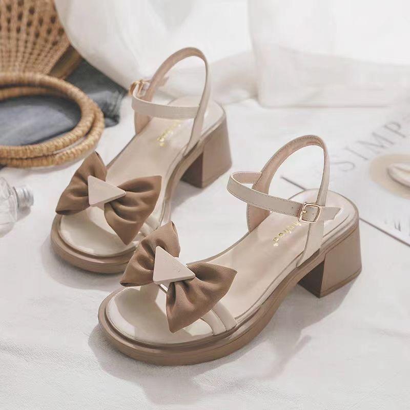 

Женская обувь на квадратном каблуке, толстый каблук, лето 2024, массивная обувь, бант, средний каблук, сандалии для женщин, оптовая продажа F Comfort Vip H 40