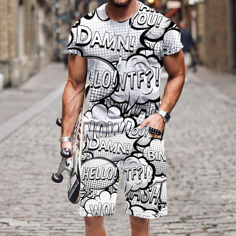 Sommer Herren T-Shirt Set Hip Hop Lustige Kurzarm T-Shirt Shorts 2-teiliger Trainingsanzug Bunte Lässige Sportanzug Unisex Kleidung