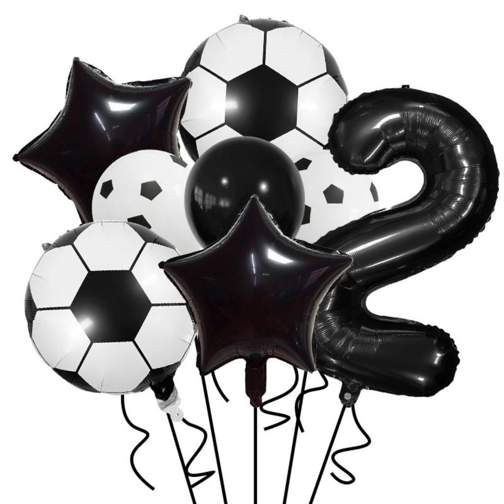 Soccer Party Balloon Set 7 Pieces Includes Soccer Ball Star Number Foil Balloons and Latex Balloons for Sports Event Decoration