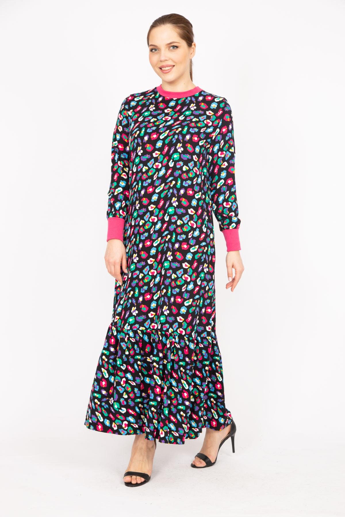 

Женское платье большого размера, черное длинное платье большого размера из вискозной ткани с воротником и манжетами в рубчик 2XL