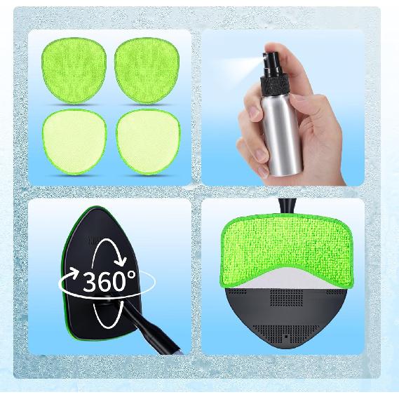 XINDELL Windshield Cleaner Tool – 360° Rotating Head With Extendable Handle, Velcro Microfiber Pads For Fast Stick & Peel, Dry/Wet Glass Cleaning