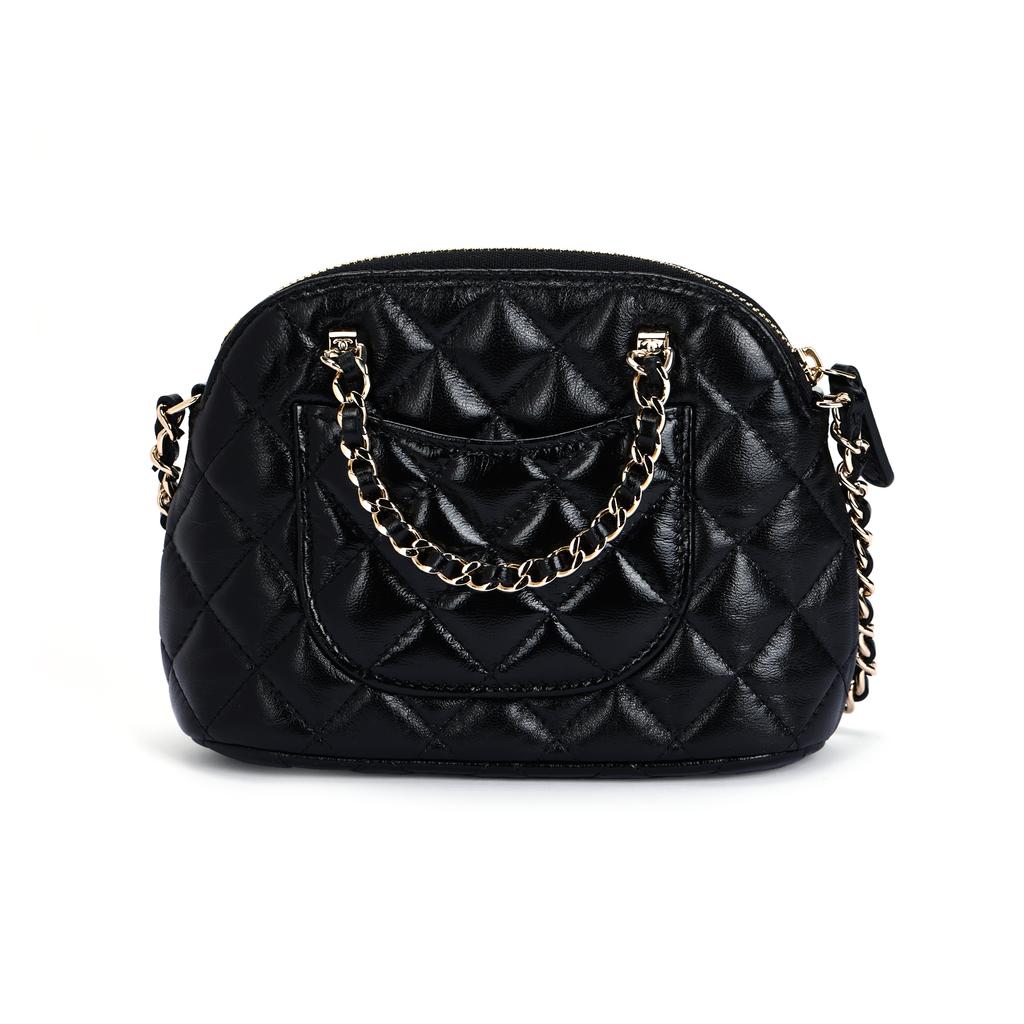Chanel 24b Gold Metal Logo Leather Chain Diamond Pattern Sheepskin Material With Gold Buckle Shell Bag Handbag Shoulder Bag Women'S Black