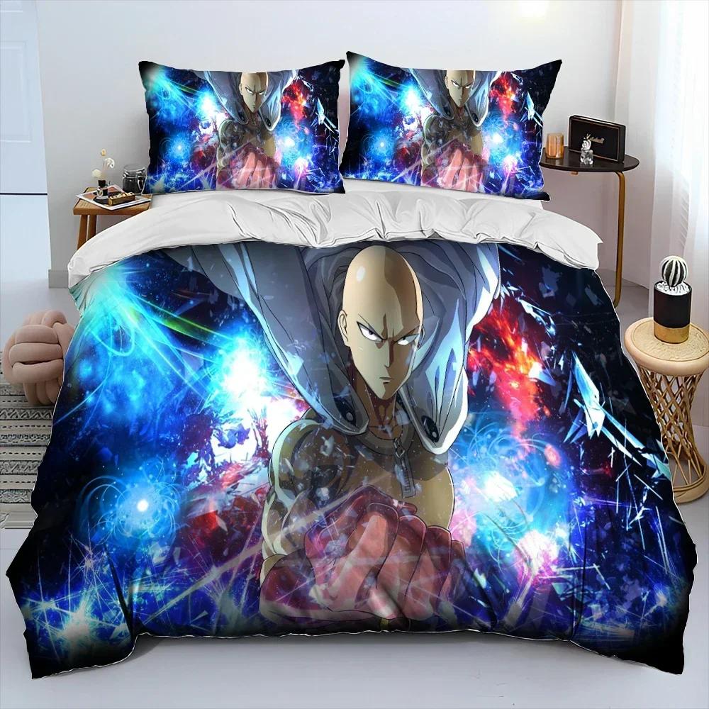 Lyxigt Nytt 3D-tryck ONE PUNCH MAN, Anime Tecknad Serie Täcke Sängklädesset, Påslakan Sängset Quiltöverdrag Örngott Sängklädesset