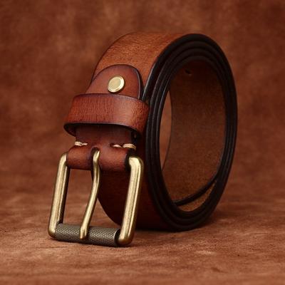 3.8Cm Wide Leather First Layer Cowhide Belt Men'S Washed Retro Matte Pin Buckle Jeans Copper Buckle Belt Men'S