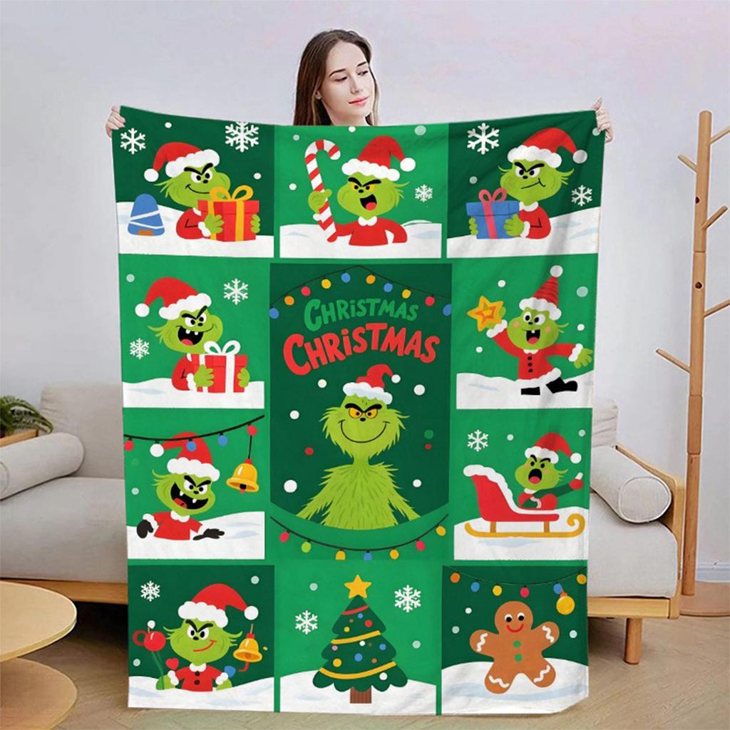 Flannel Blanket Digital Print For Midday Rest Blanket, Christmas Cartoon Air-conditioned Blanket.