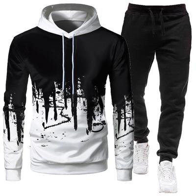 2023 Men's Sporty Slim Fit Graffiti Print Hooded Set