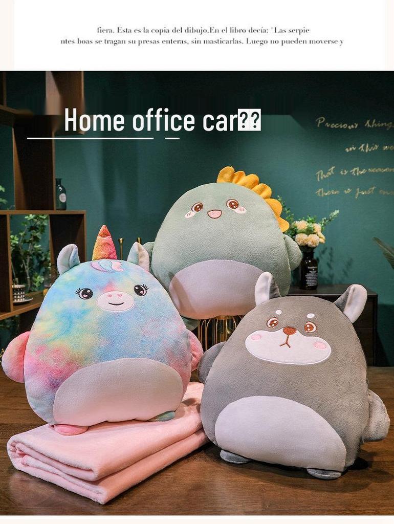Cartoon 2-in-1 Cushion & Blanket: Dual-Use Hand Warmer, Leg Cover, Nap Pillow Doll for Office