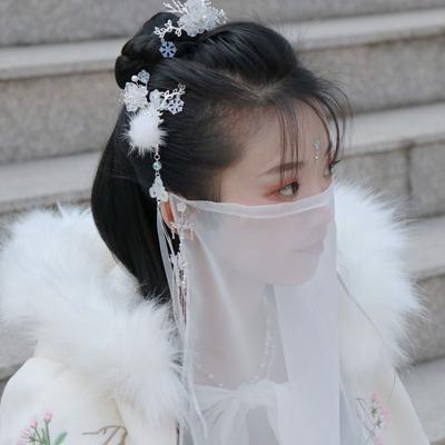 Pure Color Face Veil Women's Hanfu Style Half Transparent Sunscreen Headwear Fashionable Accessory for Various Occasions