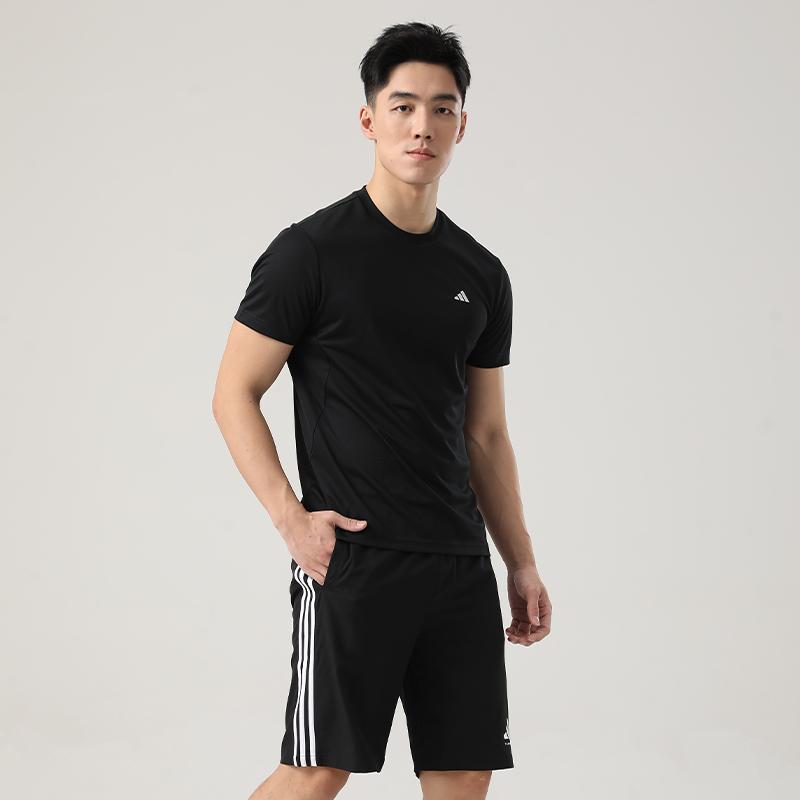 adidas Quick-Drying Breathable Solid Color Short Sleeve Versatile Shorts Casual Sports Suit Men Set KC3741+S21ATMSH2T-BW