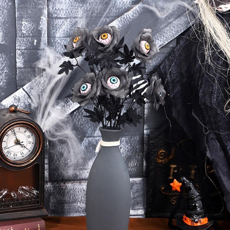 Halloween Plant Arrangement Realistic Flower Stem with Artificial Flower Eyeballs Leaf for Table Centerpieces Decoration